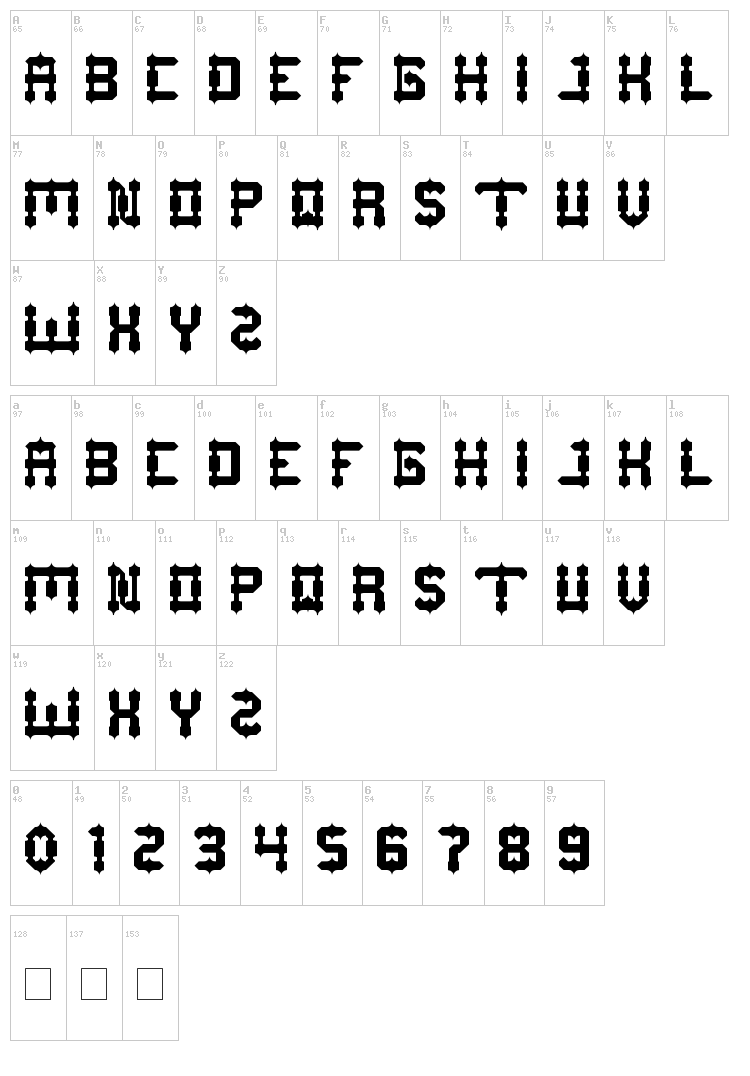 Drako Heart font map
